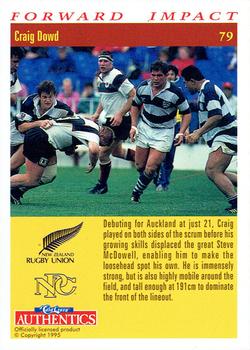 1995 Card Crazy Authentics Rugby Union NPC Superstars #79 Craig Dowd Back